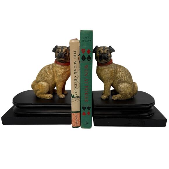 Vintage Dog Bookends Pair Cast Resin Pug Style 7” Retro Home Office Decor - Picture 1 of 7